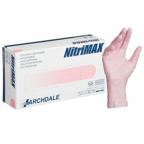 Перчатки нитрил. н/с. н/о текст NitriMax (L) 50 пар/уп розов