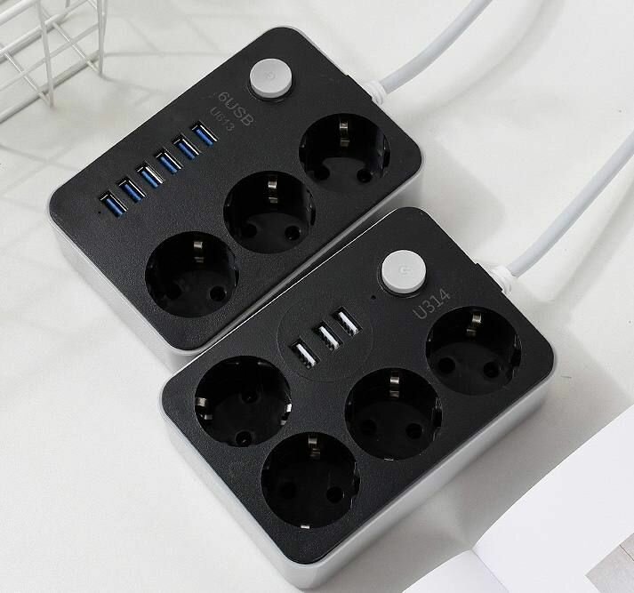 Удлинитель/Сетевой фильтр-удлинитель 4 розетки с 3 usb портами/тройник для розетки с предохранителем — фото 5