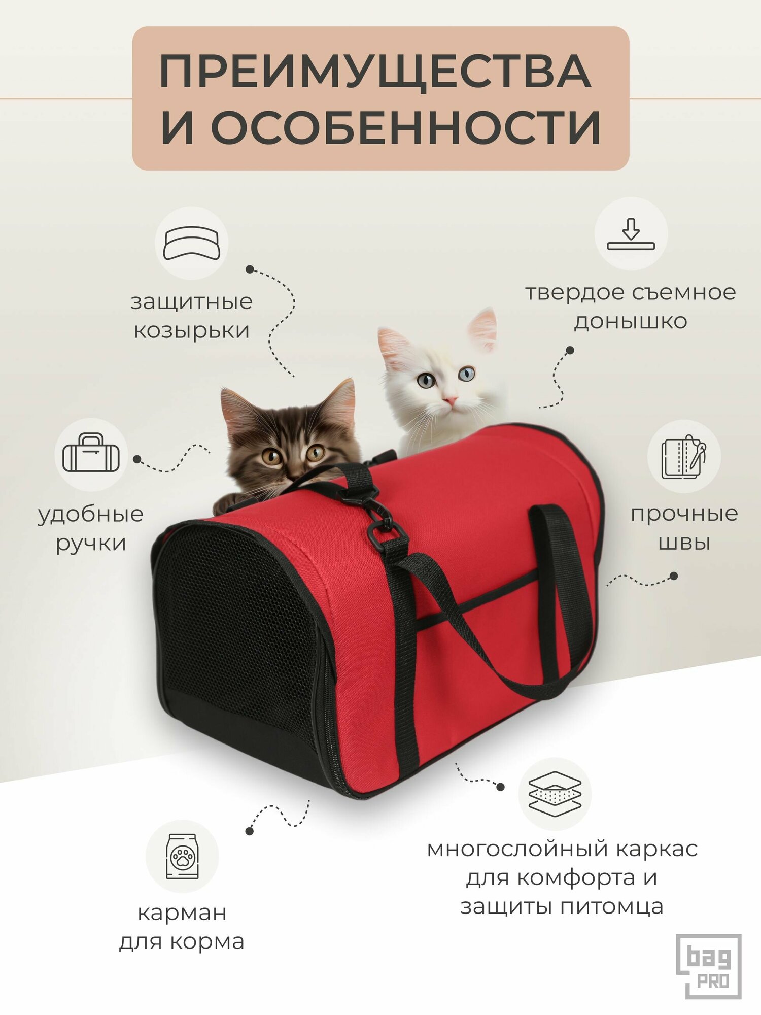 Переноска для кошек и собак мелких пород мягкая bagPRO - фотография № 3