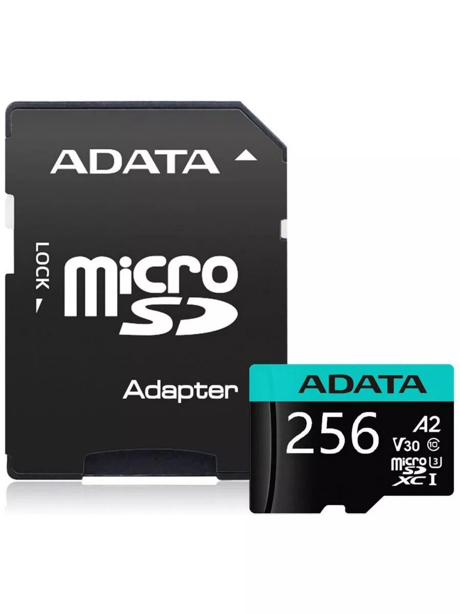 Карта памяти ADATA microSDXC+ SD адаптер 256 ГБ AUSDX256GUI3V30SA2-RA1, черный