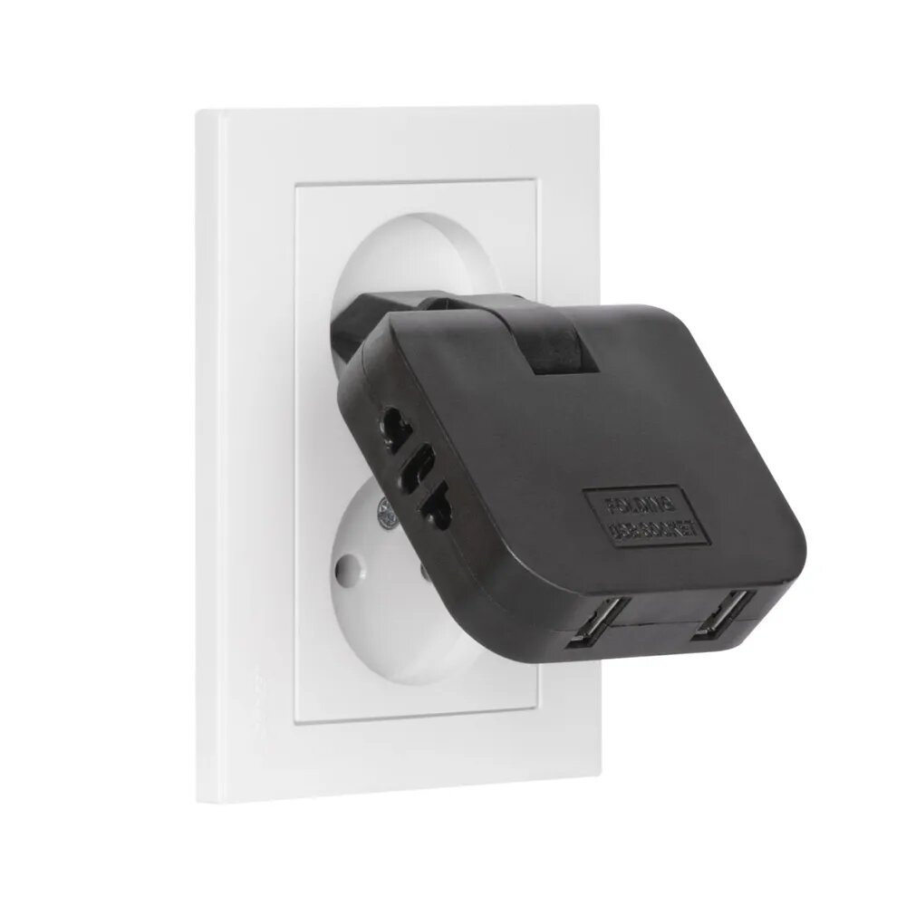 Мощный Медный поворотный тройник для розеток с двумя USB 4000W-16A, разветвитель для розеток. — фото 1