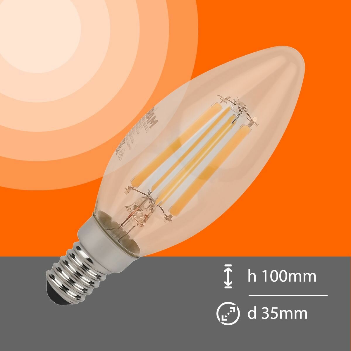Обзор: Лампа светодиодная филаментная E14 OSRAM LED Star Filament B 806лм 6Вт 75Вт 4000К нейтральный свет, свеча