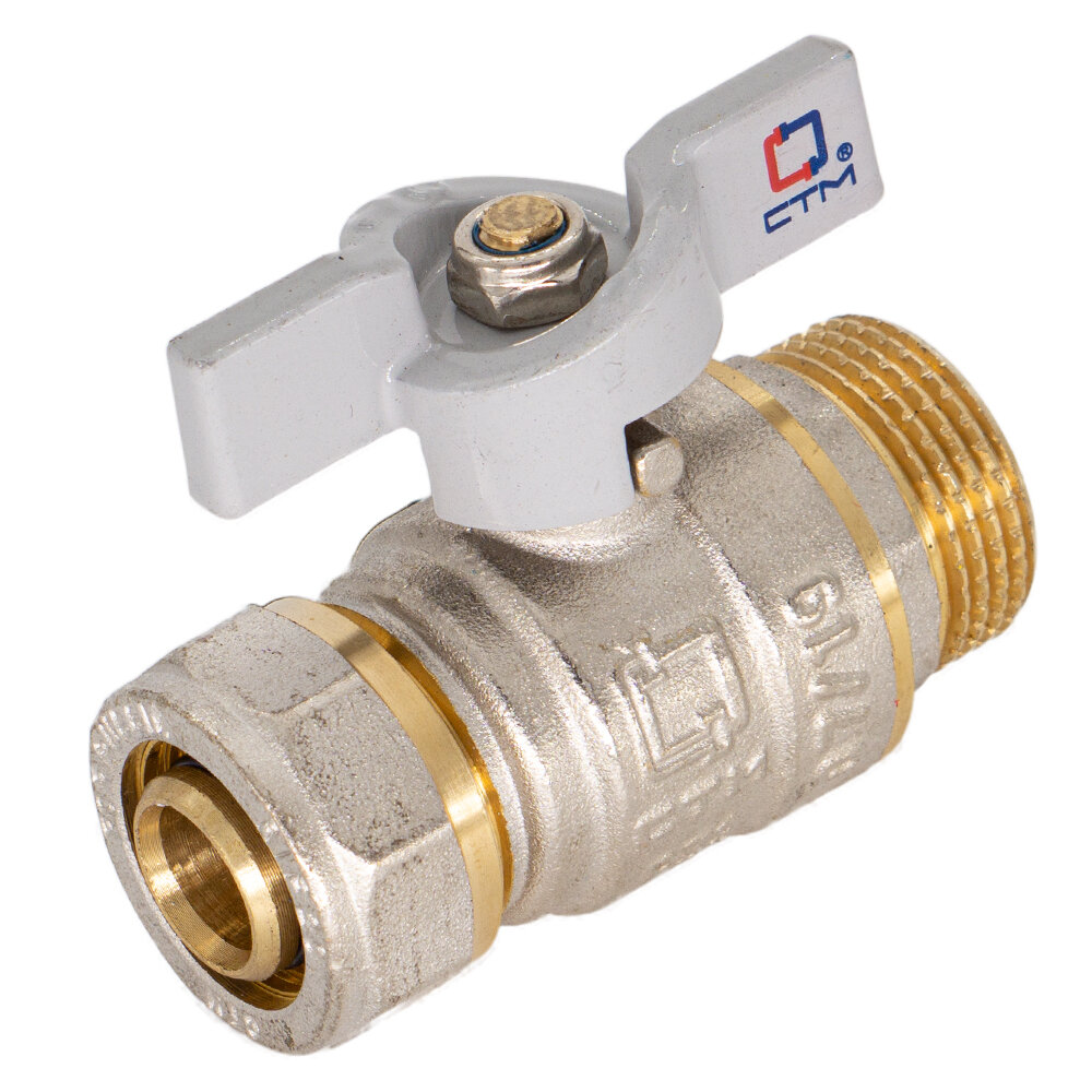 Кран шаровой 3/4", для металопластиковых труб 20, , Ручка-бабочка, резьба цанга-штуцер, — фото 1