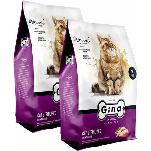 GINA ADULT CAT STERILIZED CHICKEN & RICE для взрослых кастрированных котов и стерилизованных кошек с курицей и рисом 01739(1 + 1 кг)