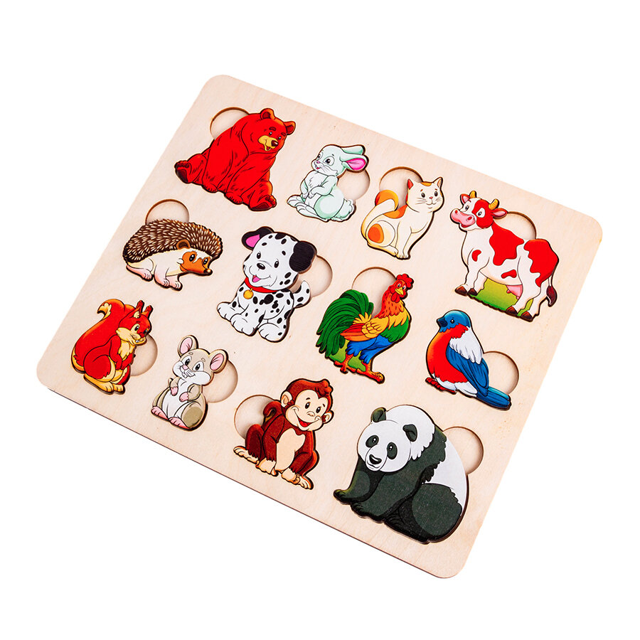 Развивающая деревянная игрушка для детей "Кто что ест", сортер для развития мелкой моторики и логики по методике Монтессори, 24 детали