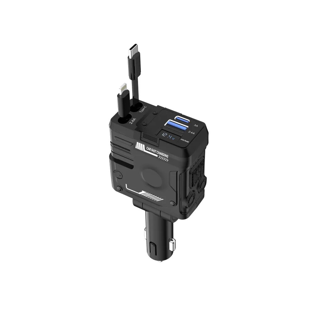 Автомобильное зарядное устройство в прикуриватель 4 в 1 Charging A1 66W (iPhone, Android), быстрая зарядка, черный — фото 1