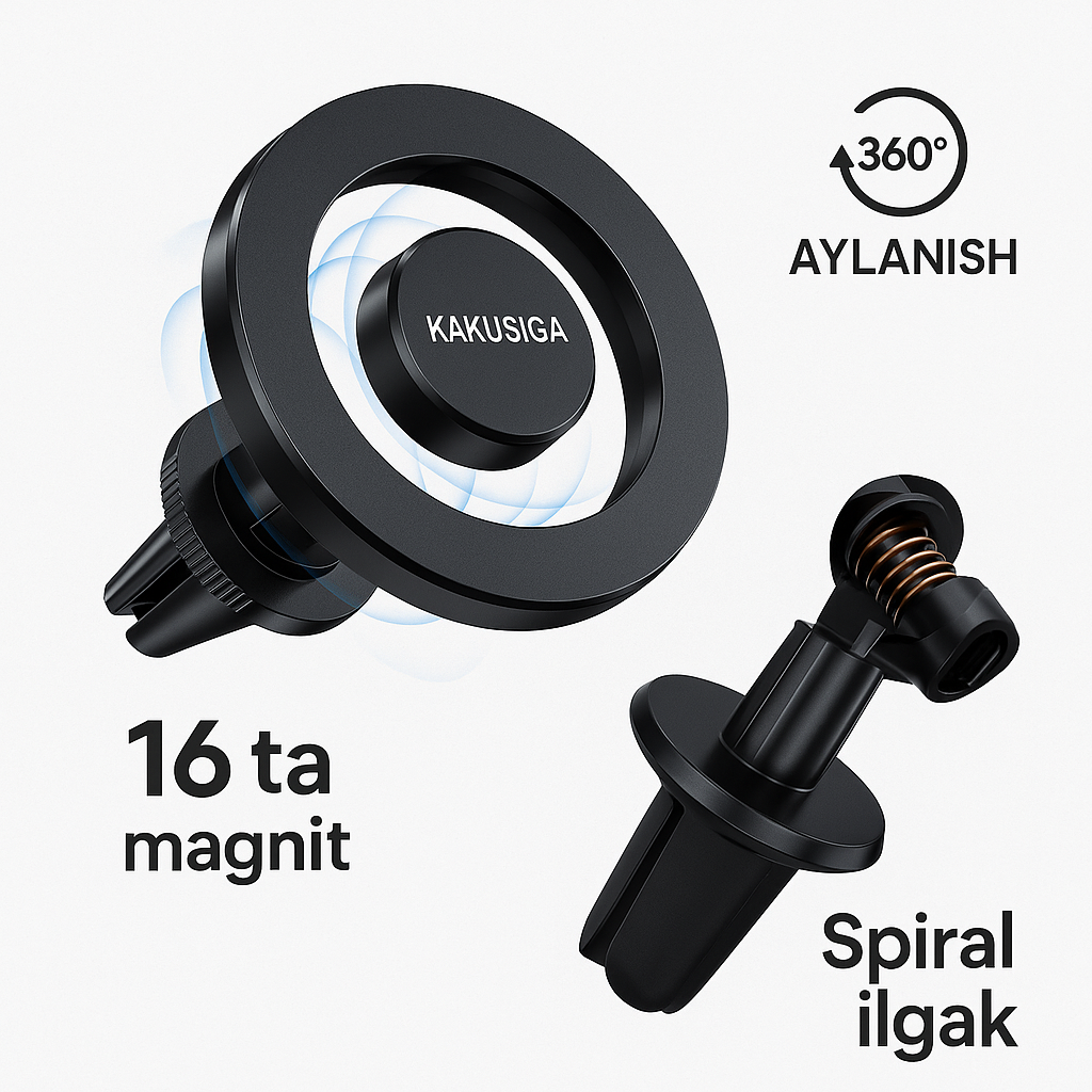 Автомобильный держатель Kakusiga "Super Strong Magnetic", с магнитами, вращение на 360°, черный