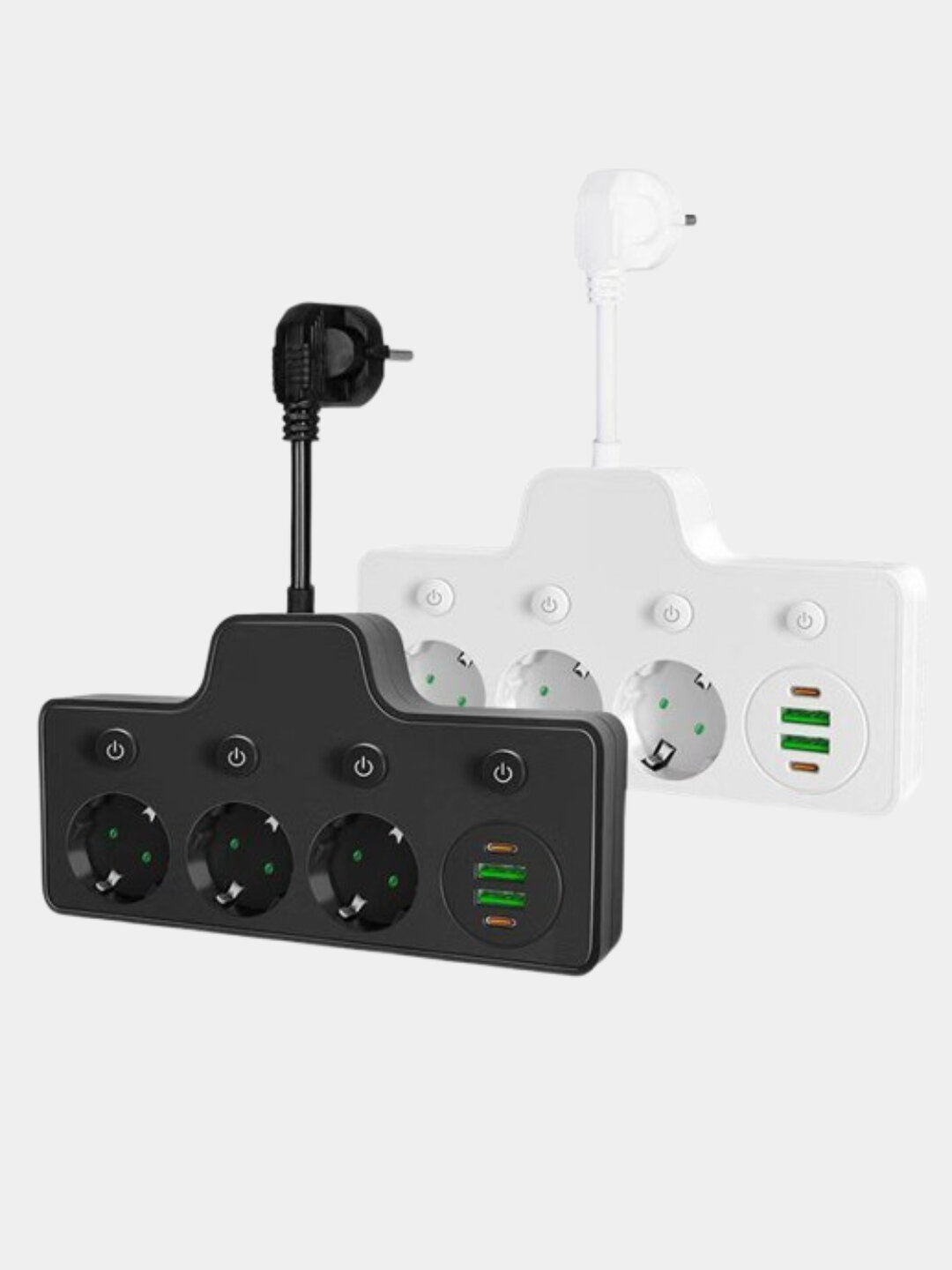 Удлинитель 6в1, IP33, 2 розетки, USB-порты, 15A, ШВВП, белый