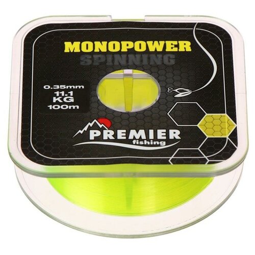 Леска Preмier fishing MONOPOWER Spinning, диаметр 0.35 мм, тест 11.1 кг, 100 м, флуоресцентная желтая premier fishing леска preмier fishing monopower spinning диаметр 0 2 мм тест 4 4 кг 100 м флуоресцентная желтая