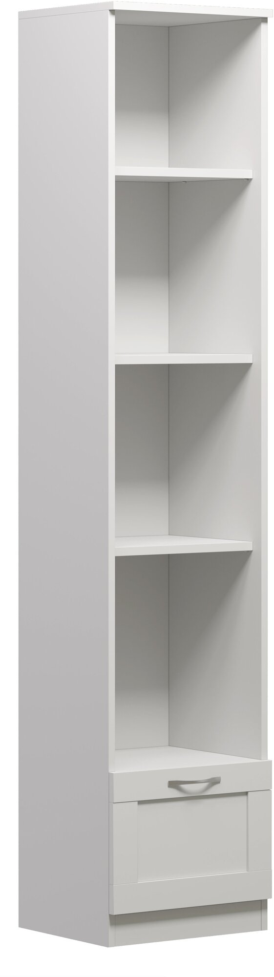 Стеллаж для книг, 39х190 см, 4 полки, с ящиком, белый - фотография № 1