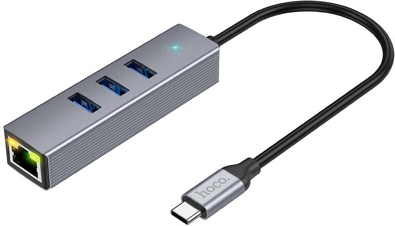 Переходник HOCO HB34 USB-C to USB 3.0 - 3 шт, RJ45, серый