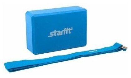 Комплект из блока и ремня для йоги STARFIT FA-104, синий