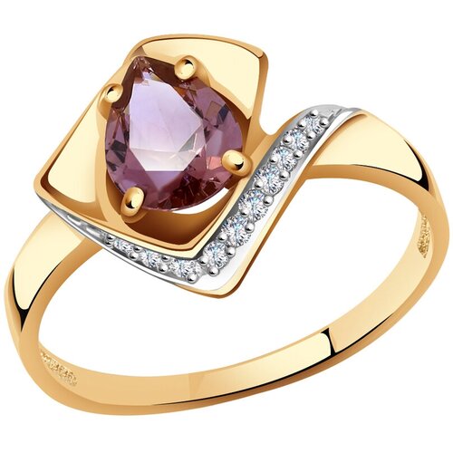 фото Золотое кольцо александра с ситаллом цвета аметист и фианитом кл3729-90ск diamant-online