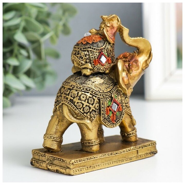 Сувенир полистоун "Слонёнок на слонихе" на подставке бронза 8х4х10 см 9197335