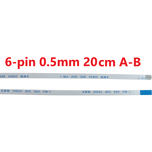 Шлейф FFC 6-pin Шаг 0.5mm Длина 20cm Прямой A-B AWM 20624 80C 60V VW-1