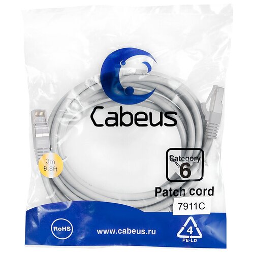 Патч-корд Cabeus PC-FTP-RJ45-Cat.6-3m-LSZH Кат.6 3 м серый