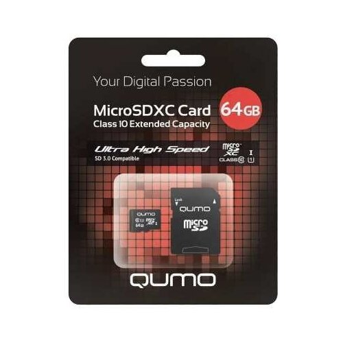 Карта памяти Qumo Micro-SD 64Gb карта памяти 64gb transcend microsdxc 340s uhs i u3 v30 a2 ts64gusd340s с адаптером sd