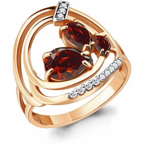 фото Кольцо из золочёного серебра aquamarine а6923103а-п с фианитом и гранатом, размер 20 diamant-online