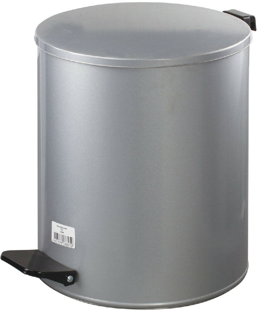 Ведро-контейнер для мусора с педалью усиленное, 15 л, кольцо под мешок, серое, оцинкованная сталь