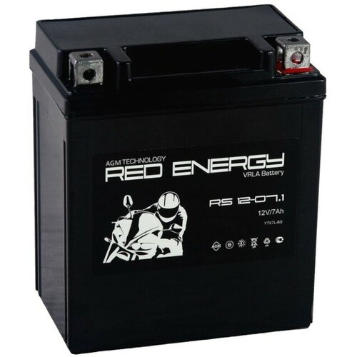 Аккумулятор Red Energy RS-12071 для мототехники 12В 7Ач 12V 7Ah стартерный ток 110А YTX5L-BS YTZ7S YT5L-BS 2262₽