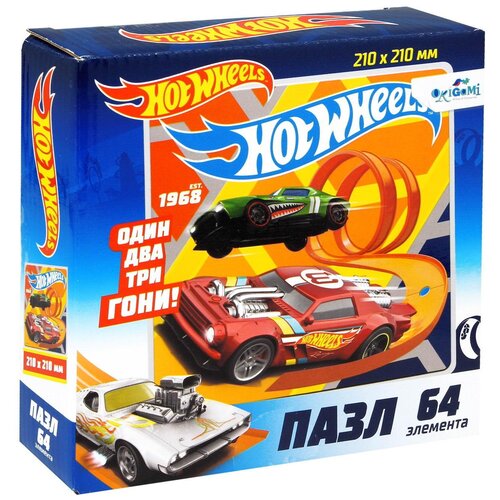 Пазл Origami Hot Wheels Крутые виражи, 06858, 64 дет., 15.2х15.5х4 см, разноцветный