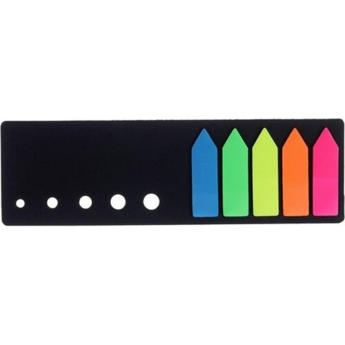 фото Calligrata блок-закладки с липким краем пластик стрелки 25л*5 цветов флуор, 12мм*42мм в черной книжке