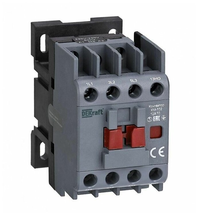 фото Контактор КМ-102 12А кат. 220В/230В AC 1НЗ AC-3 AC-4 DEKraft 22034DEK