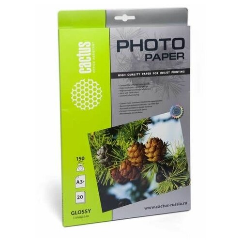 Фотобумага Cactus CS-GA315020 A3+, 150г/м2, 20л, белая глянцевая для струйной печати фотобумага cactus cs ga315020 a3 150г м2 20л белый глянцевое для струйной печати