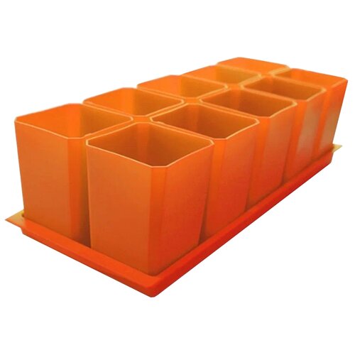 Пеликан набор горшков для рассады с поддоном, 7.5 см, 0.75 л, 10 шт., оранжевый