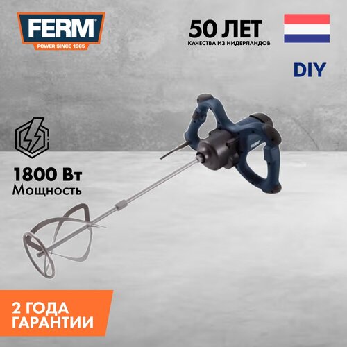 дрель миксер ударная ferm pmm1010 Миксер строительный FERM PMM1010, 140 мм, 1800 Вт, 180-700 об. мин, коробка