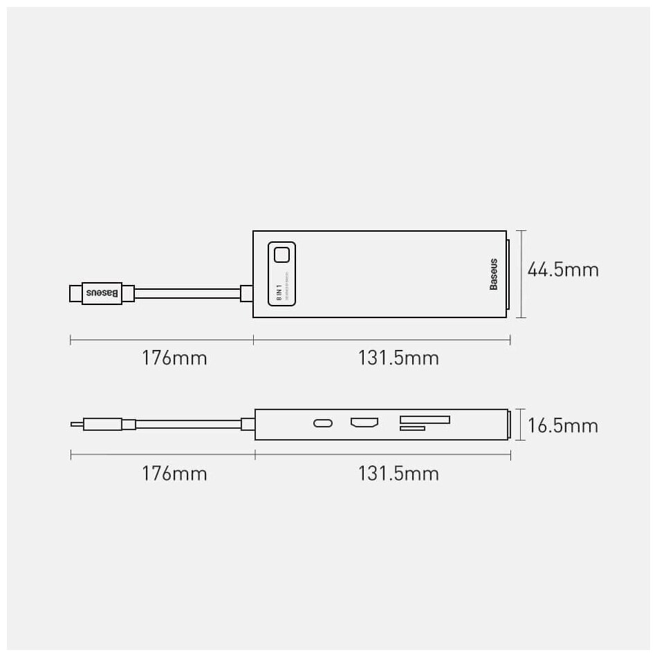 Хаб USB Baseus Metal Gleam Series 8-in-1 Multifunctional Type-C HUB Blue WKWG000103