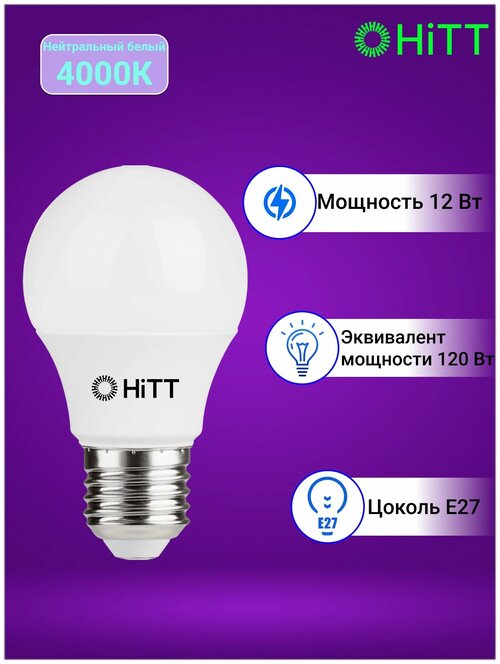 Энергоэффективная светодиодная лампа HiTT 12Вт E27 4000к