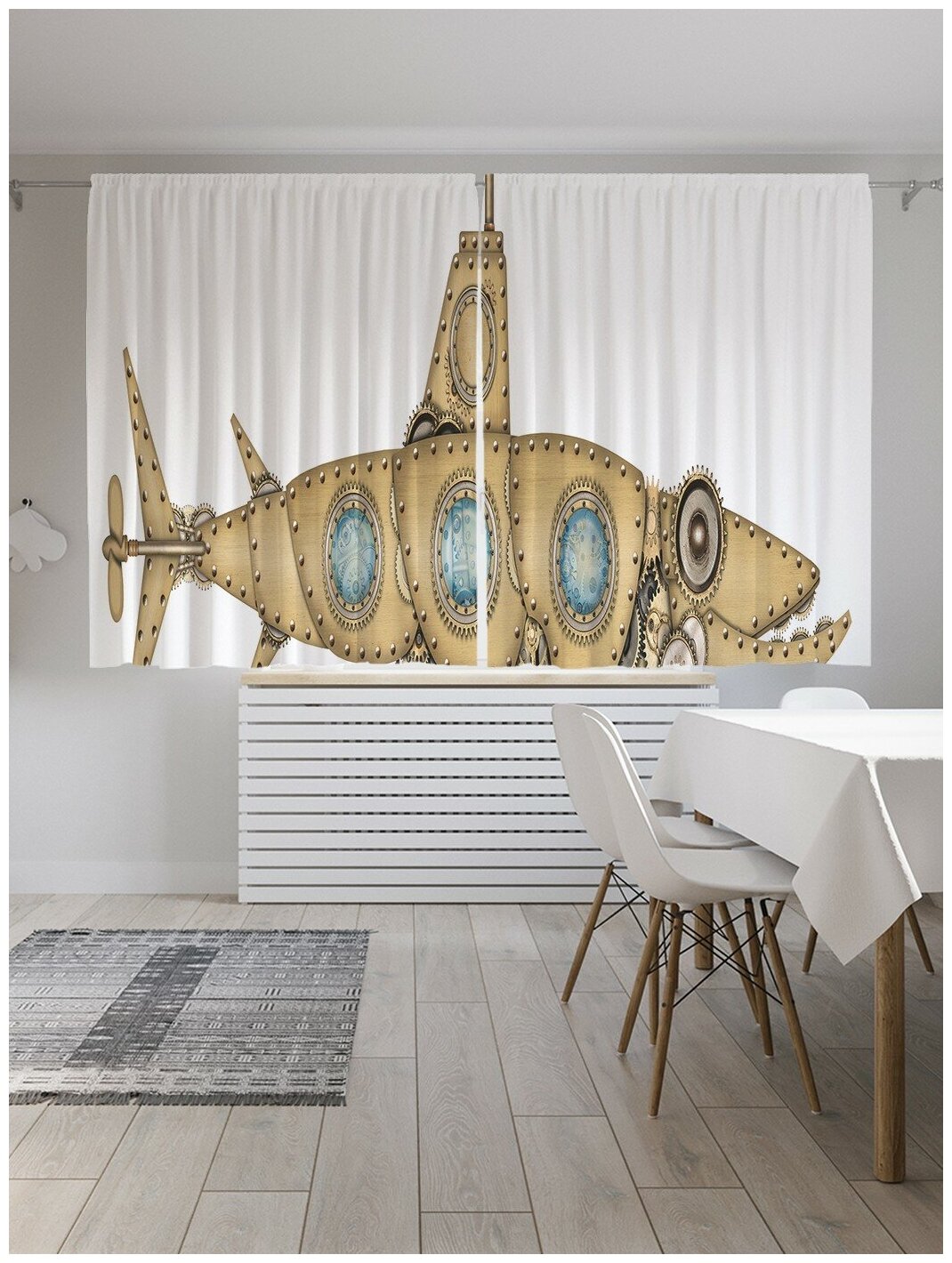 Классические шторы JoyArty "Подводная лодка", серия Oxford DeLux, 2 полотна 145x180 см