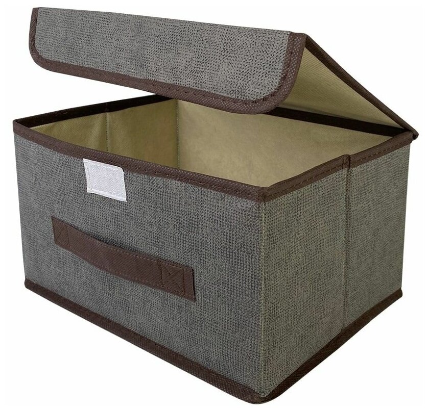 Короб с крышкой для хранения вещей гелеос Линен-16, (19х26,5х16см) серый, для гардеробной, прихожей или детской - фотография № 14