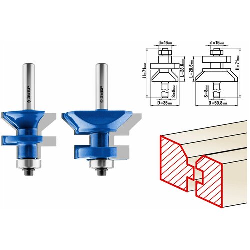 ЗУБР 50x30мм, хвостовик 8мм, Набор фрез для вагонки