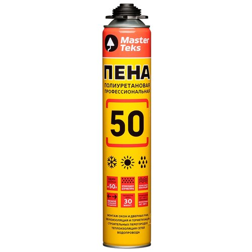 Пена монтажная профессиональная Masterteks 50 PRO всесезонная 715 мл 1152₽