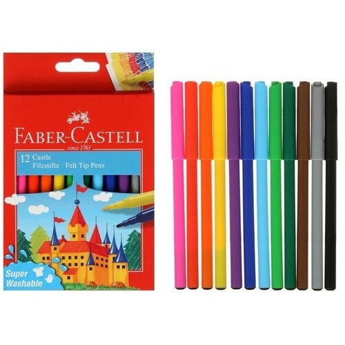 Фломастеры Faber-Castell «Замок» смываемые, в картонной коробке с европодвесом, 12 цветов фломастеры 12 цветов faber castell замок в картонной коробке