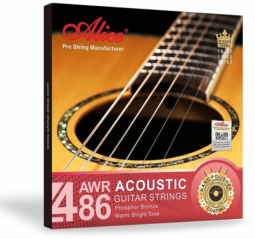 Комплект струн для акустической гитары с покрытием. Сталь/фосфорная бронза. 11-52.