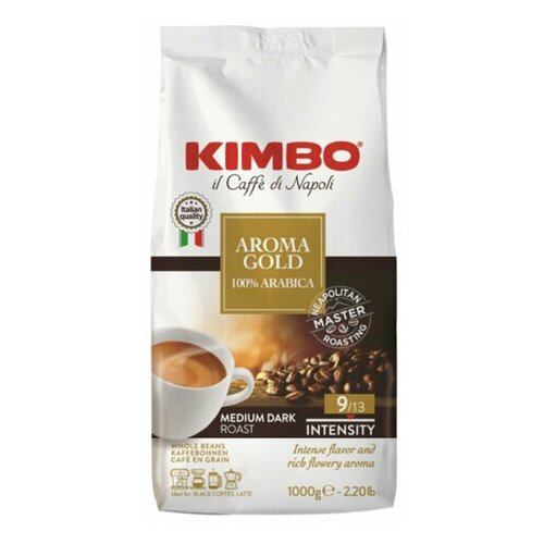 Кофе в зернах KIMBO "Aroma Gold Arabica" (Кимбо "Арома Голд Арабика"), натуральный, 1000 г, вакуумная упаковка