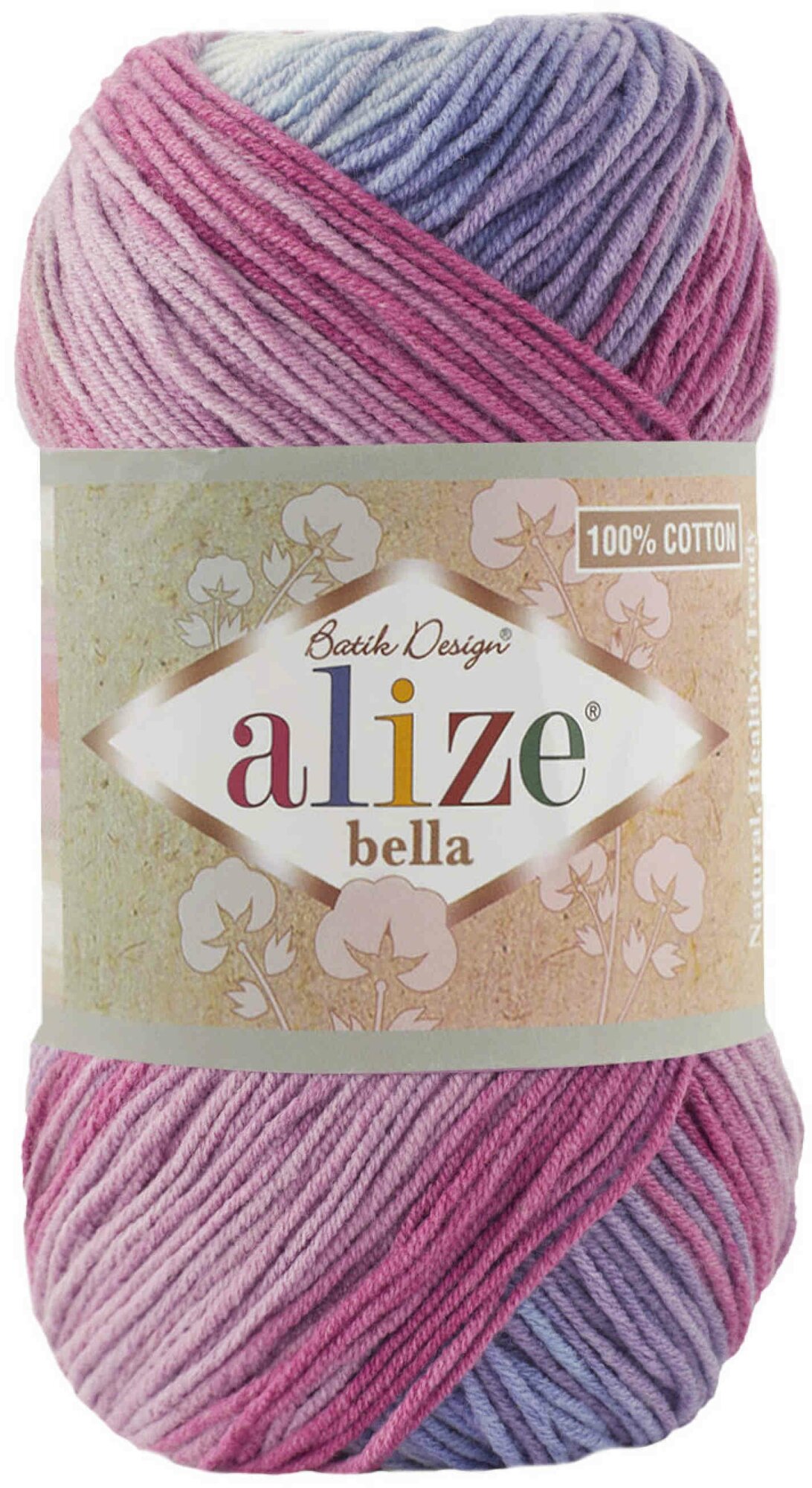 Пряжа Alize Bella Batik 100 голубой-лиловый-розовый-фиолетовый (3686), 100%хлопок, 360м, 100г, 1шт