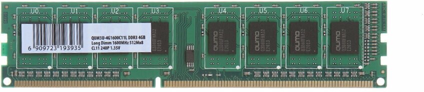 Модуль памяти Qumo DDR3 DIMM 1600MHz PC3-12800 CL11 - 4Gb QUM3U-4G1600C11L