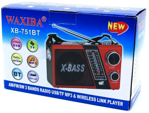 Радиоприемник Waxiba XB-751BT Wireless (USB/TF) фонарь, золото