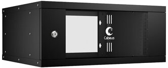Шкаф телекоммуникационный настенный Cabeus 19" 4U, серия LIGHT разборный, дверь стекло, цвет черный (WSC-05D-4U55/45-BK)