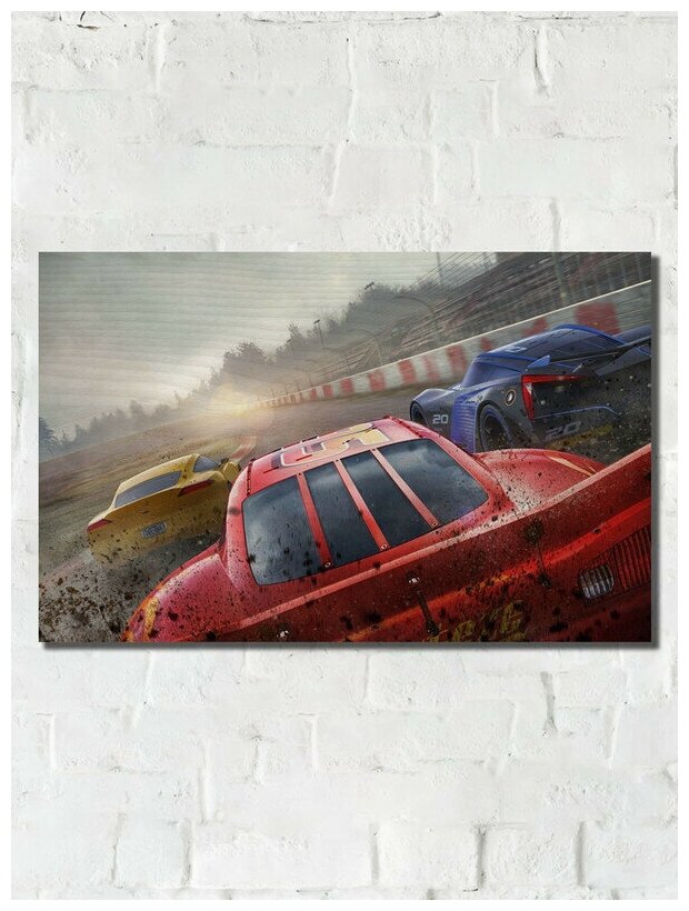 Картина интерьерная на дереве размер 47х30 сосновая плита игра Cars 3 Driven to Win - 11083 Г