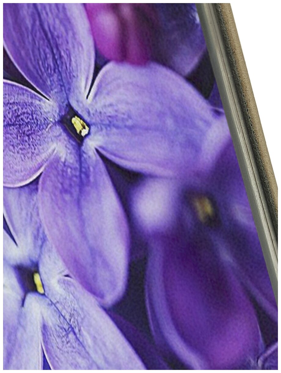 Чехол-книжка на Apple iPhone Xs / X / Эпл Айфон Икс / Икс Эс с рисунком "Фиолетовая сирень" золотой