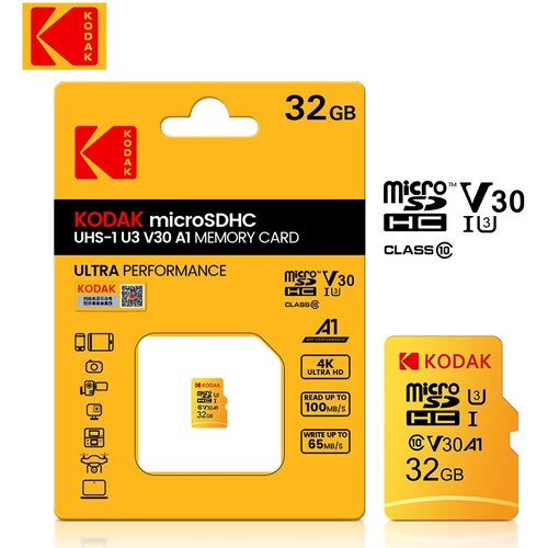 Карта памяти Kodak Micro SD класс 10 UHS-1 U3 V30 A1 32 ГБ 4K карта памяти micro sd u3 128 гб 64 гб 32 гб карта памяти sd tf флэш карта 32 гб 64 гб 128 гб u3 высокоскоростная карта памяти класса 10 для телефона