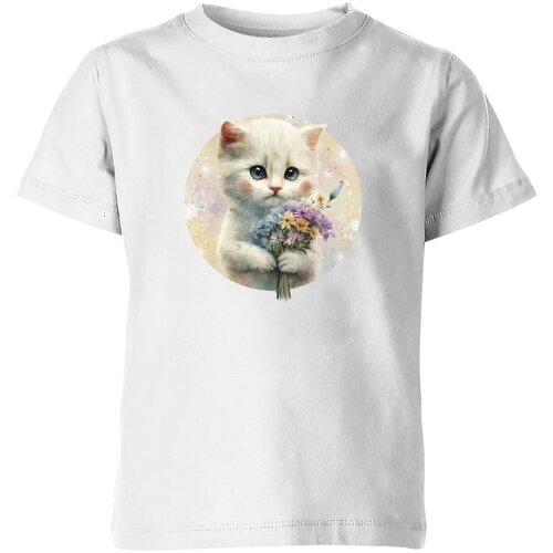 Футболка Us Basic, размер 4, белый детская футболка котенок с цветами 164 красный
