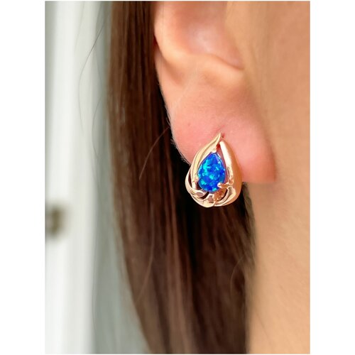 Серьги Trade Jewelry из серебра 925 пробы (покрытие золото 585) с синим опалом