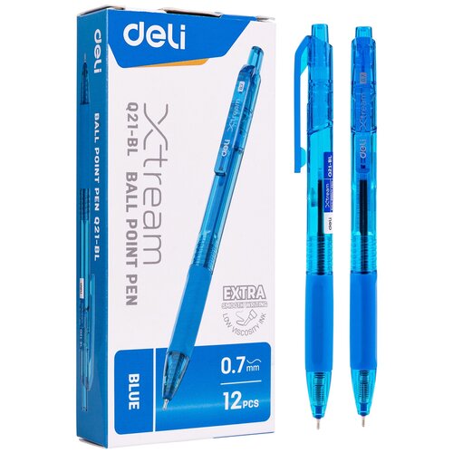 Ручка шариков. автоматическая Deli X-tream EQ21-BL синий/прозрачный d=0.7мм син. черн. резин. манжета ручка шариковая прозрачный корпус deli x tream синий 0 5мм арт eq20 bl количество в наборе 24 шт
