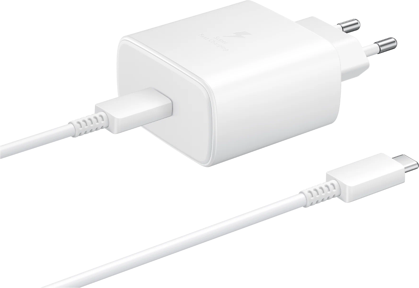 Быстрое сетевое зарядное устройство 45 Вт для Samsung/Android/iOS/кабель в комплекте USB Type-C 45 Вт/ Белый